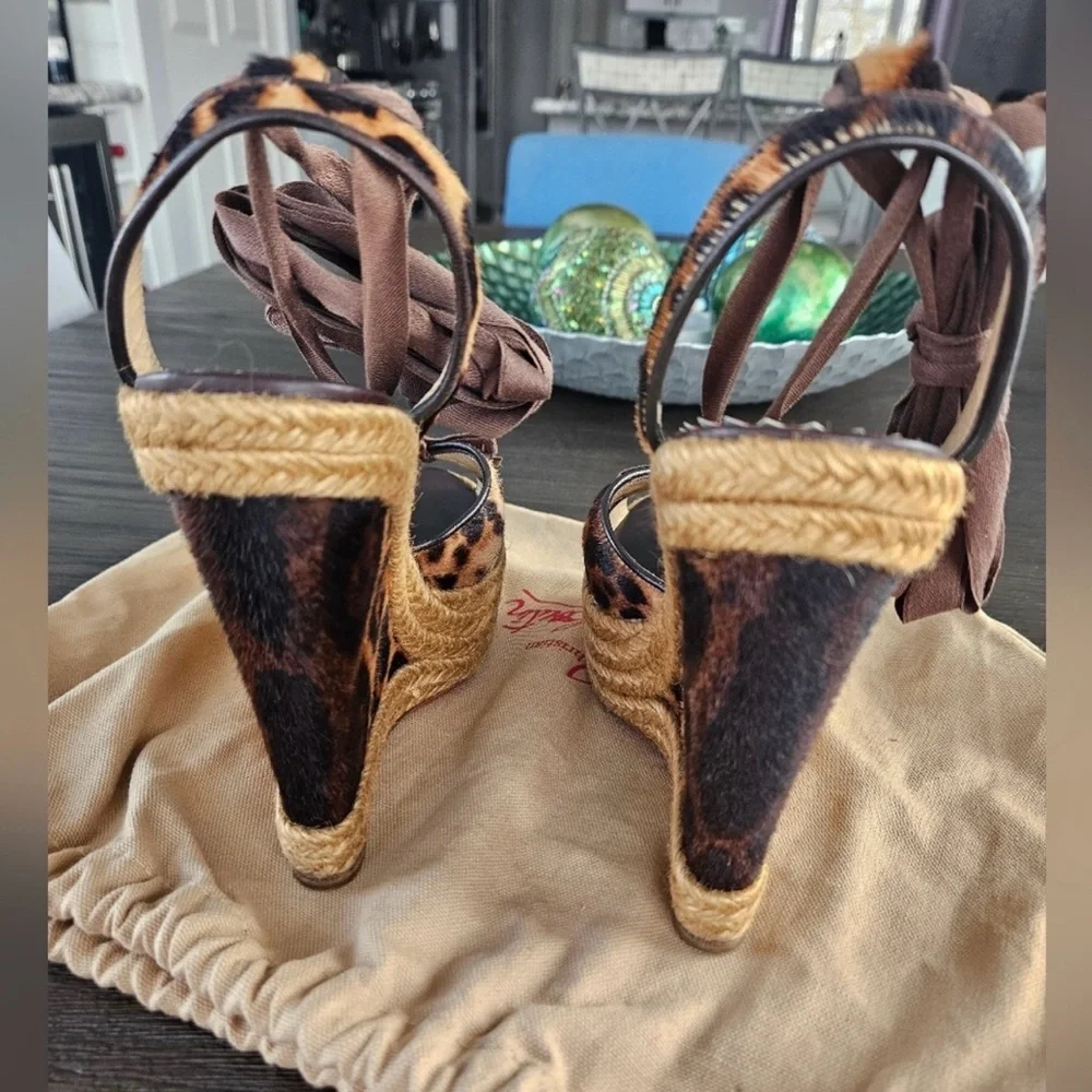 ✨💎Christian Louboutin💎✨ Animal Print Isabelle Espadrille Wedge Sandals EU37 - Picture 6 of 7